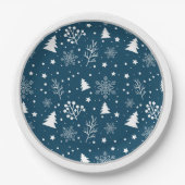 Blaue und weiße Weihnachtsbäume, Schneeflocken Pappteller (Vorderseite)