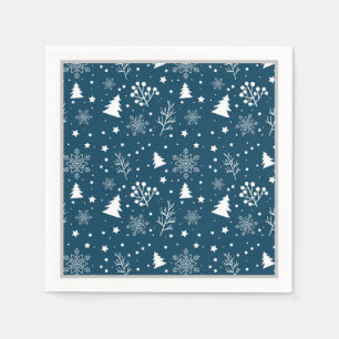 Blaue und weiße Weihnachtsbäume, Schneeflocken Url Serviette