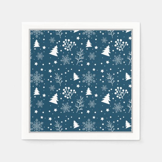 Blaue und weiße Weihnachtsbäume, Schneeflocken Url Serviette (Vorderseite)