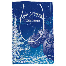 Blaue und weiße Weihnachtsbäume und -dekorationen Mittlere Geschenktüte