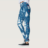Blaue und weiße Weihnachtsbäume und Schneeflocken Leggings (Links)