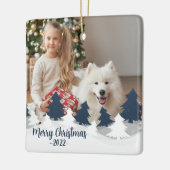 Blaue und weiße Weihnachtsbaumen in zwei Fotos Keramikornament (Links)