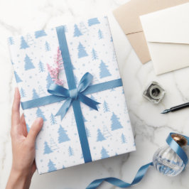 Blaue und weiße Weihnachtsbaummuster Geschenkpapier