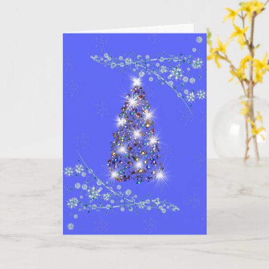 Blaue und weiße Weihnachtskarte mit Baum Karte (Gelbe Blume)