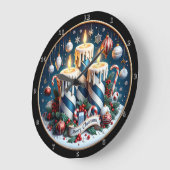 Blaue und weiße Weihnachtskerzen Große Wanduhr (Winkel)