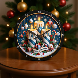 Blaue und weiße Weihnachtskerzen Große Wanduhr