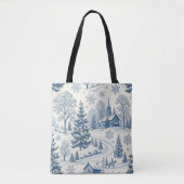 Blaue und weiße Weihnachtskirche Winterlandschaft Tasche (Vorderseite)