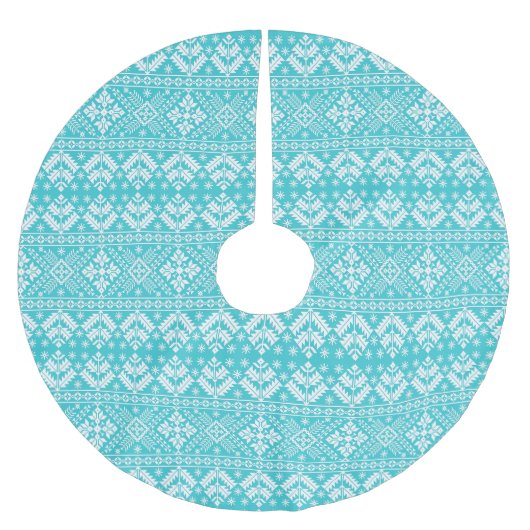 Blaue und weiße Weihnachtsmesse Isle Pattern Polyester Weihnachtsbaumdecke (Vorderseite)