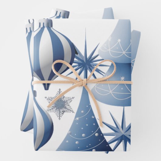 Blaue und weiße Weihnachtsmuster Geschenkpapier Set (Beispiel)