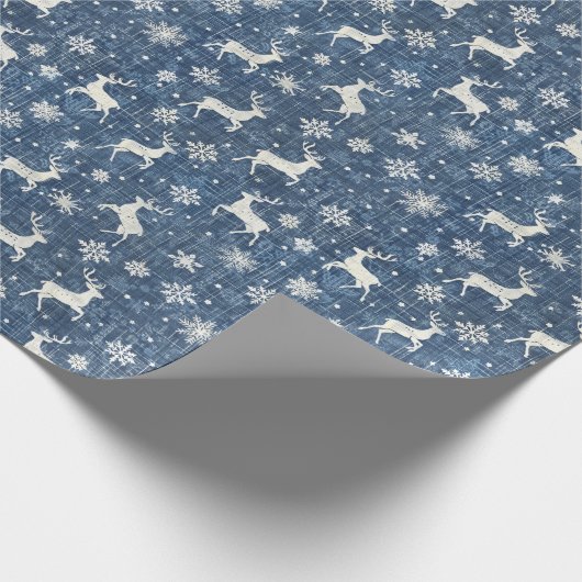 Blaue und weiße Weihnachtsmuster W/Hirsch & Schnee Geschenkpapier (Ecke)