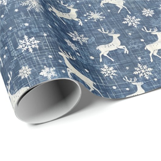 Blaue und weiße Weihnachtsmuster W/Hirsch & Schnee Geschenkpapier (Rolleneckpunkt)