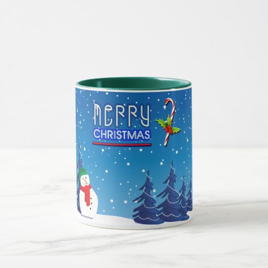 Blaue und weiße Weihnachtsschneemänner Winterlands Tasse (Zentrum)