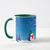 Blaue und weiße Weihnachtsschneemänner Winterlands Tasse (Links)
