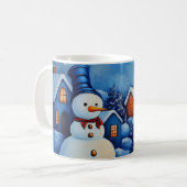 Blaue und weiße Weihnachtssnowman Village Kaffeetasse (Vorderseite Links)