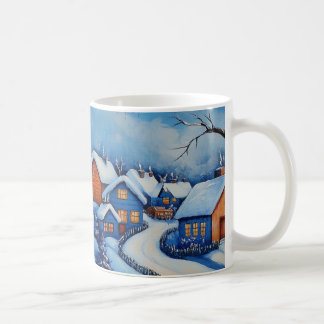 Blaue und weiße Weihnachtssnowman Village Kaffeetasse