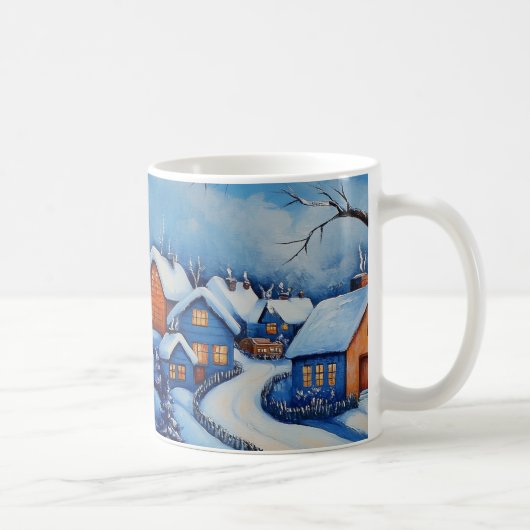 Blaue und weiße Weihnachtssnowman Village Kaffeetasse (Rechts)