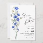 Blaue und weiße Wildblume Elegante Hochzeit Save The Date (Vorderseite)