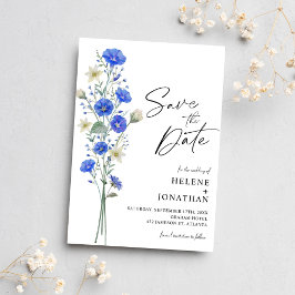 Blaue und weiße Wildblume Elegante Hochzeit Save The Date