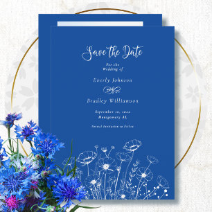 Blaue und weiße Wildblumen-Save-the-Date-Hochzeit Einladung