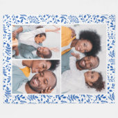 Blaue und weiße Winter Botanische FotoCollage Fleecedecke (Vorderseite (Horizontal))