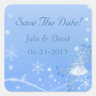 Blaue und Weiße Winter-Hochzeit-Save-The-Date-Einl Quadratischer Aufkleber