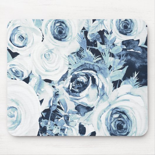 Blaue und weiße Winter-Rose Vintag Mousepad (Vorne)