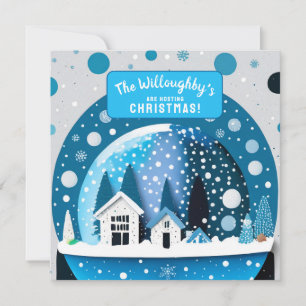 Blaue und weiße Winter Wonderland Häuser Schneekug Save The Date