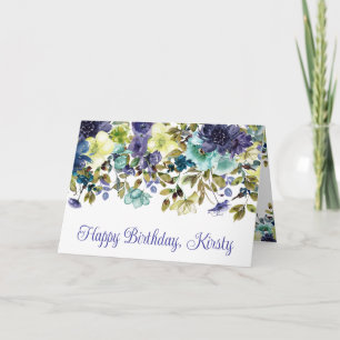 Blaue und weiße Winterblumen zum Geburtstag im Was Karte