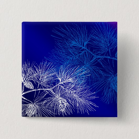 Blaue und weiße Winterkiefer Button (Vorderseite)