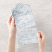 Blaue und weiße Winterschnee Moderne Details All In One Einladung (Abreißen)