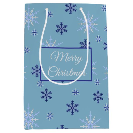 Blaue und weiße Winterschneeflocke Mittlere Geschenktüte (Vorderseite)