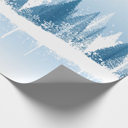Blaue und weiße Winterwald-Grundierung Geschenkpapier (Ecke)