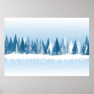 Blaue und weiße Winterwald-Grundierung Poster