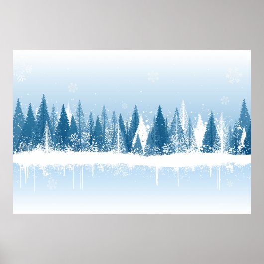 Blaue und weiße Winterwald-Grundierung Poster (Vorne)