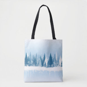 Blaue und weiße Winterwald-Grundierung Tasche