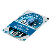 Blaue und weiße Winterwunderlandhäuser - Schneeglo Magnet (Linke Seite)
