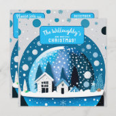 Blaue und weiße Winterwunderlandhäuser - Schneeglo Save The Date (Vorne/Hinten)