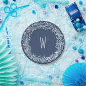 Blaue und weiße Woodland-Tierkreide-Delft-Monogram Pappteller (Party)