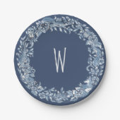 Blaue und weiße Woodland-Tierkreide-Delft-Monogram Pappteller (Vorderseite)