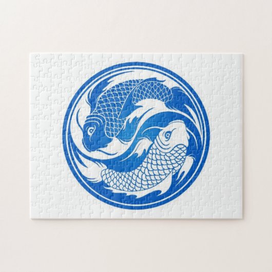 Blaue und weiße Yin Yang Koi Fische Puzzle (Horizontal)