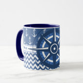 Blaue und weiße Zickzack kundenspezifische Tasse (Vorderseite Links)