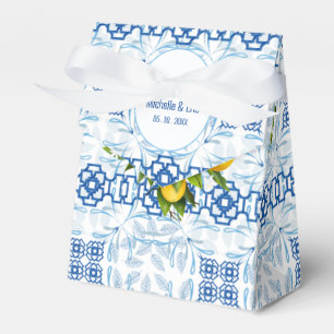 Blaue und Weiße Zitronen-Mittelmeer-Hochzeit Geschenkschachtel