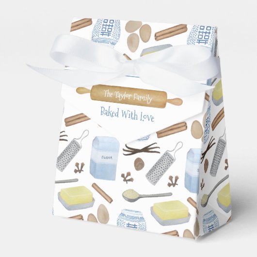 Blaue und weiße Zuhause gebackene Kekse oder Kuche Geschenkschachtel (Vorderseite)