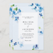 Blaue und zarte Blütenhochzeit Einladung (Vorne/Hinten)