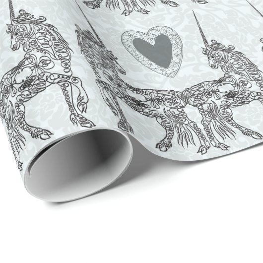 Blaue Unicorn-Liebe Geschenkpapier (Rolleneckpunkt)