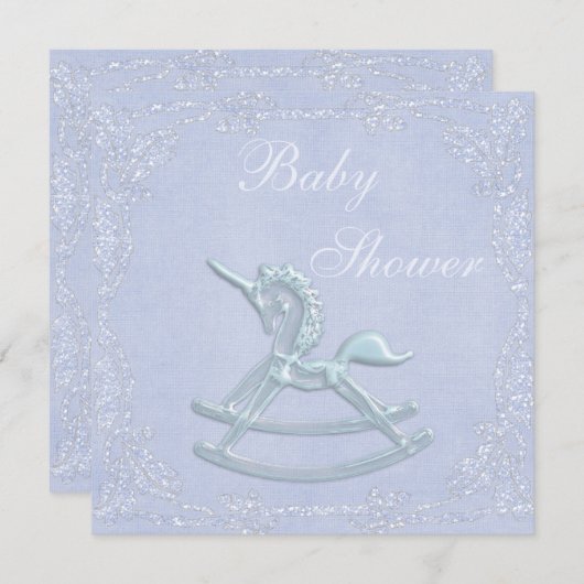 Blaue Unicorn-SchwingpferdeGlitzer-Baby-Dusche Einladung (Vorne/Hinten)