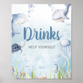 Blaue Unterwasser-Baby-Shower-Getränke-Schilder Poster (Vorne)
