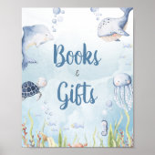 Blaue Unterwasser-Duschbücher und Geschenke-Schild Poster (Vorne)