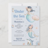 Blaue Unterwasser-Meerjungfrau-Geburtstagsfeier Einladung (Vorderseite)