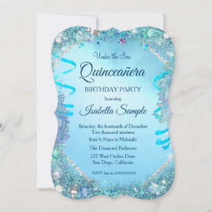 Blaue Unterwasser-Quinceanera-15.-Geburtstagsfeier Einladung